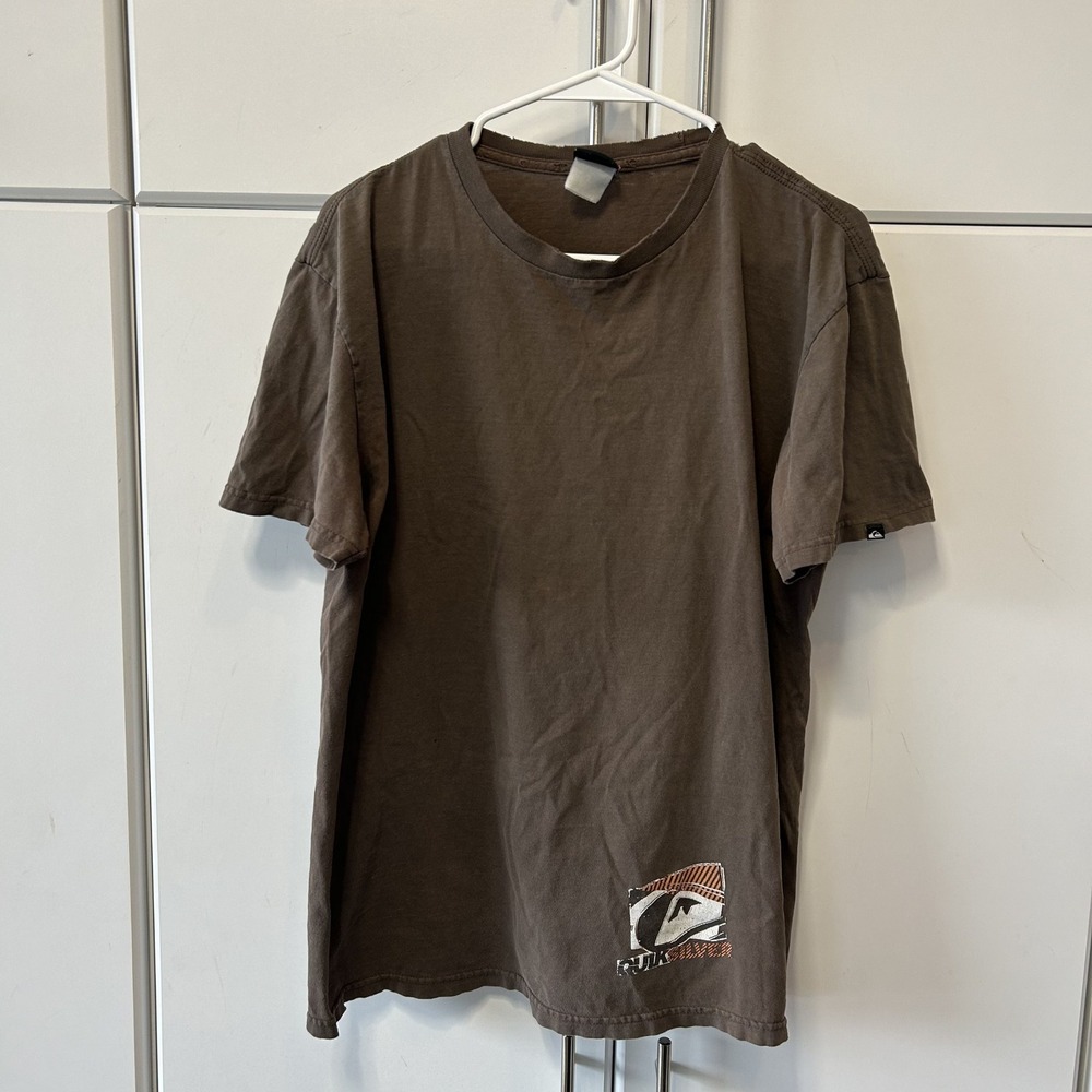 Quiksilver Vintage Distressed Graphic T-Shirt Brown Mens Skater Surf Tee